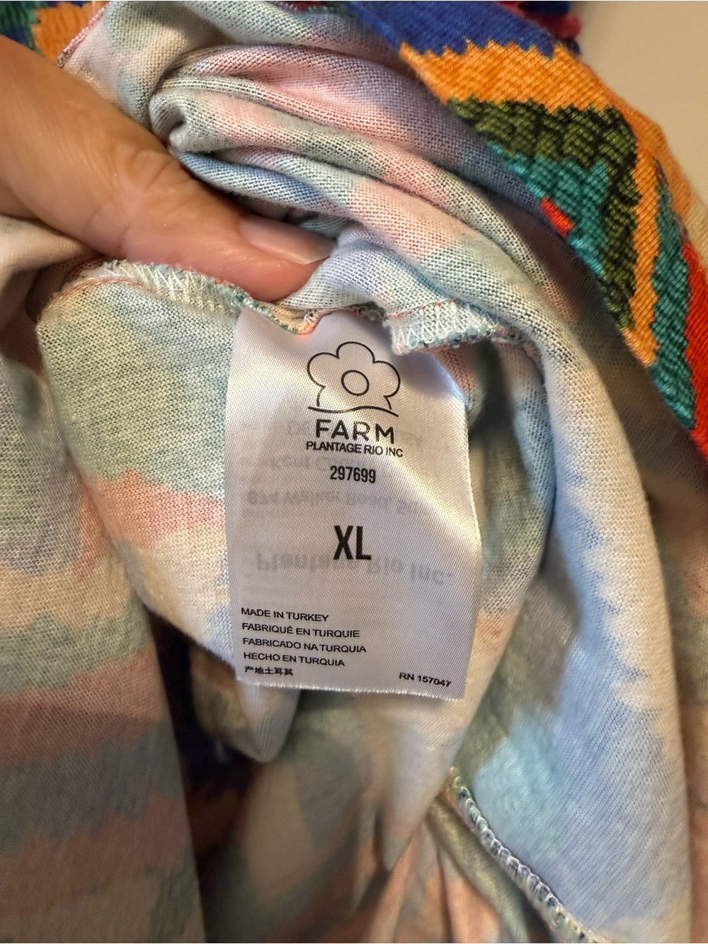 Farm Rio Patchwork Geometric Pattern Dress Size XL with Belt - Picture 4 of 6